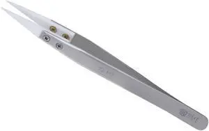 72-MZ 1pc Anti-acid Ceramic Tipped Stainless Steel Tweezer Fine Pointed Tips with Heat Resistance 128x10mm