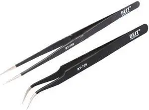 2pcs/lot ESD Stainless Steel Curved Straight Tweezers Eyelash Tweezers for Eyelash Extension