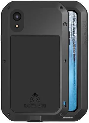 Love Mei Powerful Case For iPhone XR Premium Waterproof Shockproof Aluminum Case Cover for iPhone XR (Black)
