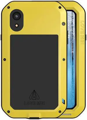 Love Mei Powerful Case For iPhone XR Premium Waterproof Shockproof Aluminum Case Cover for iPhone XR (Yellow)