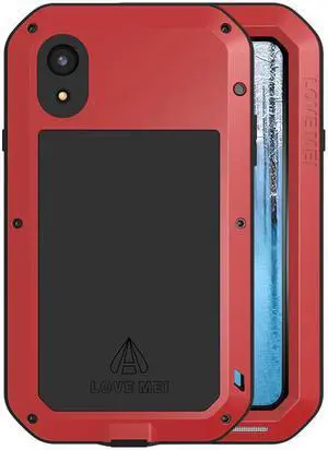 Love Mei Powerful Case For iPhone XR Premium Waterproof Shockproof Aluminum Case Cover for iPhone XR (Red)