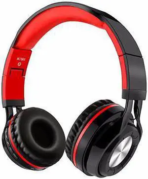 DPRUI Newest Headphones Bluetooth Headset Foldable Sports Headphone Adjustable Earphones with Microphone For PC mobile phone Mp3 (black red)