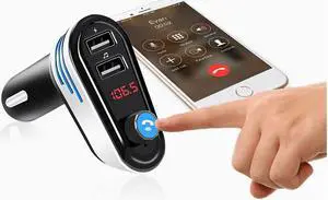 Bluetooth Car MP3 Player Handsfree Phone FM Transmitter Cigarette Lighter Car Bluetooth LED Lights USB Speaker With Microphone (White)