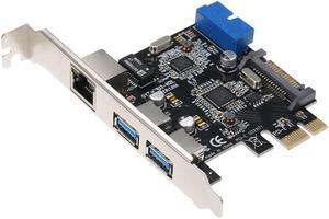 PCI-E to USB3.0 Expansion Card 2 USB3.0 Ports 4Pin Power Supply and Gigabit High Speed Network Support PCI-E 1x / PCI-E 4x / PCI-E 8x / PCI-E16x