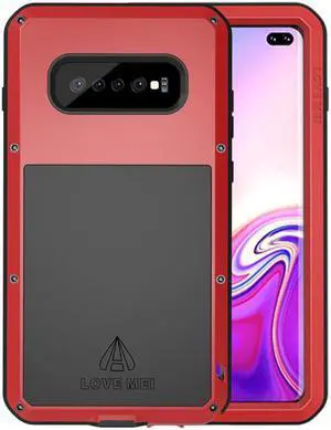 Love Mei Aluminum Metal Armor For Samsung Galaxy S10 Plus Shockproof Dirtproof Full Body Heavy Duty Case For Samsung Galaxy S10 Plus Cover (Red)