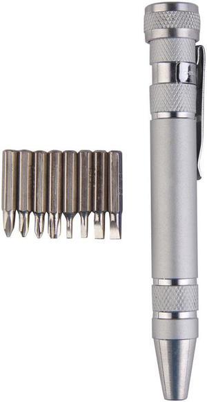 Portable Screwdriver Set 8 in 1 Aluminum Multi-Tool Phone Screw Driver Pen Set Tools Precision Phone Repair Tool Kit - Silver