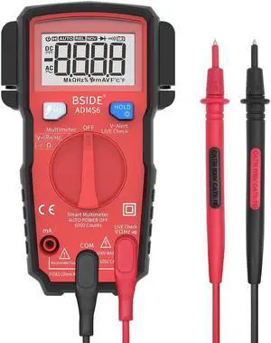 BSIDE ADMS6 High Precision Automatic Induction Small Digital Intelligent Multimeter 6000 Counts DC/AC Voltage Tester LCD Display (Red)