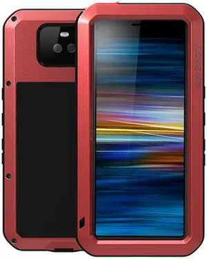 Love Mei Aluminum Metal Armor For Sony Xperia 10 Plus Shockproof Dirtproof Full Body Heavy Duty Case For Sony Xperia 10 Plus Cover (Red)