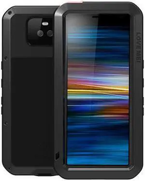 Love Mei Aluminum Metal Armor For Sony Xperia 10 Plus Shockproof Dirtproof Full Body Heavy Duty Case For Sony Xperia 10 Plus Cover (Black)