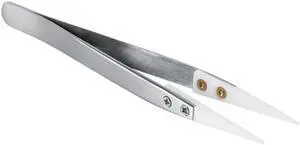 Stainless Steel Ceramic Tweezers Heat Resistant Non Conductive Ceramic Pointed Tip Forceps DIY Tools Hand Tool - White