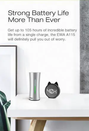 EWA A115 Super Battery 105-hours Playtime Bluetooth Speaker Built-in 6000mAh Rechargeable Battery Great Sound & Bass Handy with Small Bag (Gold)