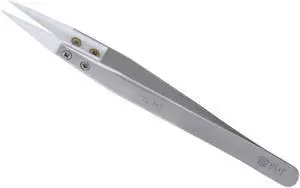 72-MZ 1pc Anti-acid Ceramic Tipped Stainless Steel Tweezer Fine Pointed Tips with Heat Resistance 128x10mm