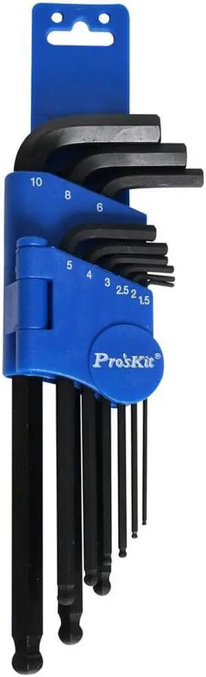 Pro’skit 8PK-028 9Pcs Ball-Point Hex Key Set (1.5,2,2.5,3,4,5,6,8,10mm) Key Wrench Set Hand Tools