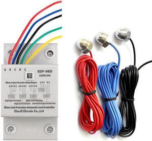 ELECALL EDF-96D Din Rail Mount Float Switch Auto Water Level Controller AC220V 5A Water Pump Controller - 2M Sensor Cables