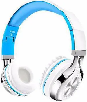 DPRUI Newest Headphones Bluetooth Headset Foldable Sports Headphone Adjustable Earphones with Microphone For PC mobile phone Mp3 (white blue)