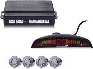 Buzzing Sound Car Parking Sensor Auto LED Parktronic with 4 Sensors Reverse Backup Parking Radar Monitor Detector System - Gray