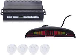 Buzzing Sound Car Parking Sensor Auto LED Parktronic with 4 Sensors Reverse Backup Parking Radar Monitor Detector System - White