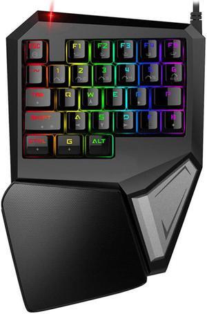 One-Handed Game Keyboard - 29 Keys RGB Backlit Soft Palm Rest Metal Body Plug And Play Works For All Major OS