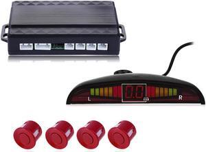 Buzzing Sound Car Parking Sensor Auto LED Parktronic with 4 Sensors Reverse Backup Parking Radar Monitor Detector System - Red