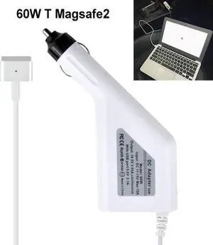 60W Magsafe 2 T Connect Car Charger Power Supply Cord Plug For MacBook With Extra USB Slot To Charge iPad iPhone Cell Phones - White
