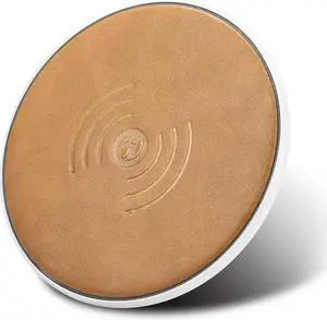iCarer Qi Wireless Charger Real Genuine Leather Metal Original Thin Wireless Charging Pad for Nokia SONY Samsung LG Google - Brown