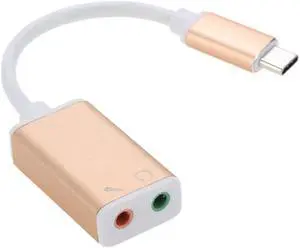 USB 3.1 Type C USB-C to 3.5mm Audio Speaker Microphone Female Earphone Headset Adapter Cable Cord for New Macbook 12" Chromebook - Gold