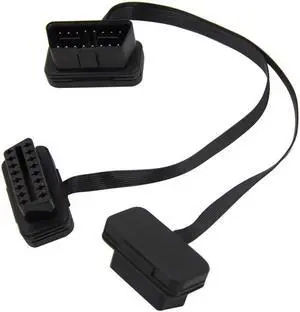 As Noodle OBDII OBD 2 OBD2 16pin ELM327 Male To dual Female Y Splitter Elbow Extension Flat+16 pin Thin Noodle Cable