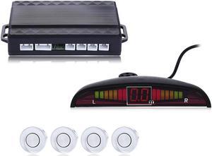 Buzzing Sound Car Parking Sensor Auto LED Parktronic with 4 Sensors Reverse Backup Parking Radar Monitor Detector System - Silver