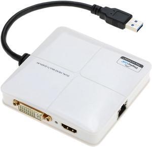 USB 3.0 to DVI HDMI HDTV Dual-Head External Graphics and Gigabit Ethernet Adapter Converter for Multiple Monitors up to 2048 * 1152 / 1920 * 1080