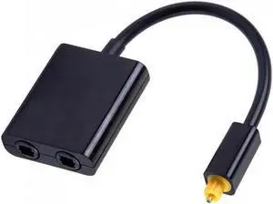1 to 2 Toslink Fiber Digital Optical Audio Splitter Adapter - Black