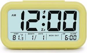 Digital Alarm Clock Student Clock Large LCD Display Snooze Electronic Kids Clock Light Sensor Nightlight Office Table Clock--Yellow Color