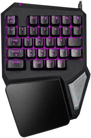 Delux T9 Pro 7 Colors LED Backlit Single Hand Professional Gaming Keyboard Wrist Support 1.8m USB Wire Anti-Ghosting for PC