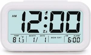 Digital Alarm Clock Student Clock Large LCD Display Snooze Electronic Kids Clock Light Sensor Nightlight Office Table Clock--White Color