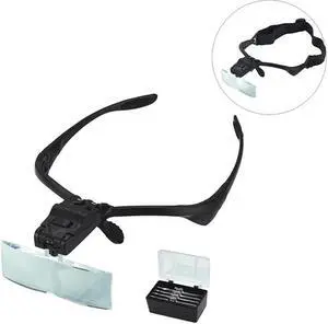 Headband Magnifying Glass Eye Repair Magnifier 2 LED Light 1.0/1.5/2.0/2.5/3.5X 5PC Glasses Loupe Optical Lens