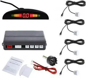 Auto Parktronic LED Display Reverse Backup Car Parking Radar Monitor Detector System with 4 Car Parking Sensors - White