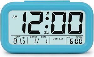 Digital Alarm Clock Student Clock Large LCD Display Snooze Electronic Kids Clock Light Sensor Nightlight Office Table Clock--Sky Blue Color