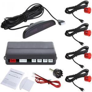 Auto Parktronic LED Display Reverse Backup Car Parking Radar Monitor Detector System with 4 Car Parking Sensors - Red