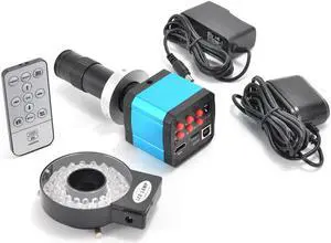 14MP Industry Microscope Camera HDMI USB Outputs + 120X Zoom C-mount Lens with 40 Led Light for PCB Lab