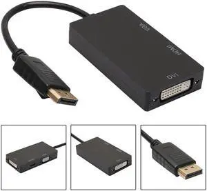 3 in 1 Display Port DP To HDMI DVI VGA Adapter Cable 1080P Display Port Converter Connector For PC Projector Laptop HDTV