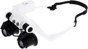 Portable Head Wearing Magnifying Glass 10x 15x 20x 25x LED Double Eye Jeweler Watch Clock Repair Magnifier Loupe with 2 LED Light