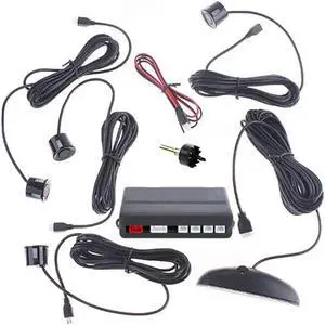 Auto Parktronic LED Display Reverse Backup Car Parking Radar Monitor Detector System with 4 Car Parking Sensors - Black