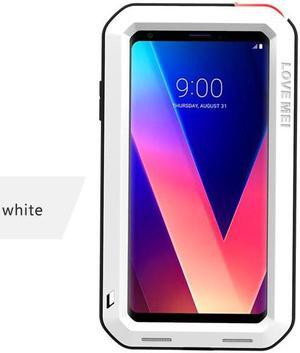 LOVE MEI Life Water Resistant Shockproof Metal Dual Layer Protective Case+Tempered Glass For LG V30 Cover(White)