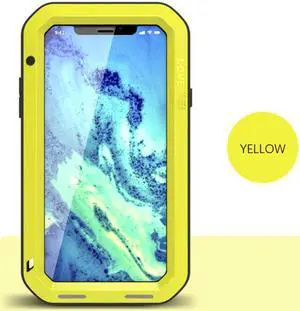 LOVE MEI Powerful Shockproof Dirtproof Water Resistant Metal Phone Cover Case Glass For IPhone X  (Yellow)