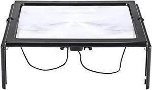 Ultra-thin A4 3X Full Page Large PVC Magnifier Giant Desk Foldable Magnifying Glass with 4 LED Light for Reading Sewing Knitting - Black