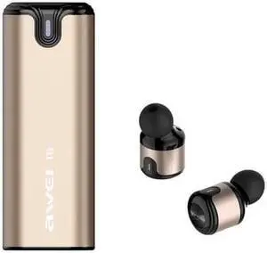 AWEI T8 New Arrival TWS Wireless Bluetooth Earphone V4.2 Handfree Sport Meeting In Ear Earphone Earbuds with Microphone (Gold)