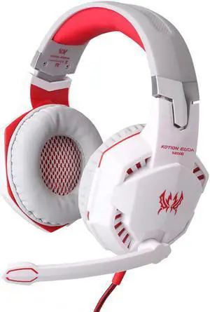 EACH G2000 Gaming Headset Deep Bass Computer Game Headphones with Microphone LED Light for Computer PC Gamer - White & Red