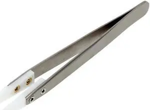 White Ceramic Tweezers with Stainless Steel Handle Heat Pointed Corrosion Resistant Tip Anti-acid