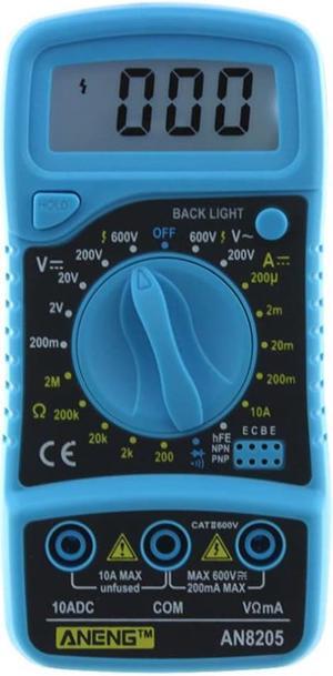 AN8205 Handheld Counts Measurement Multimeter Voltmeter Ammeter LCD Digital Tester Test Voltage Current Multifunction Blue AC/DC