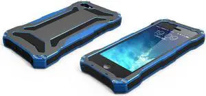 NEW Shockproof Carbon Fiber Tempered Glass Aluminum Metal Armor Case Cover For iphoe X - Gray&Blue
