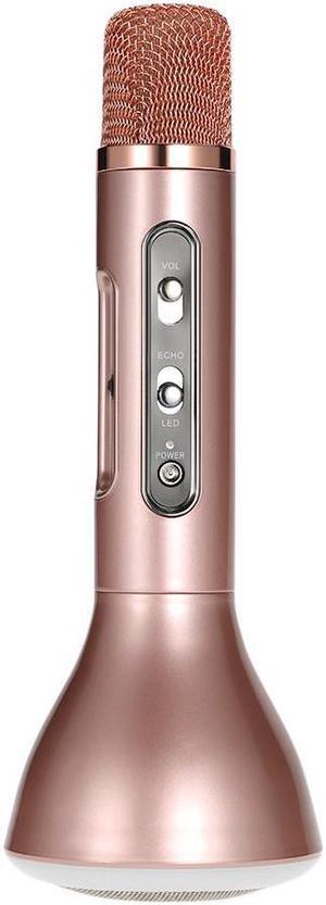 K188 Karaoke Player Wireless Bluetooth Condenser Microphone LED Light TF Card 3.5mm AUX-IN with Mic Speaker KTV Singing Record for Smart Phones Computers Pink